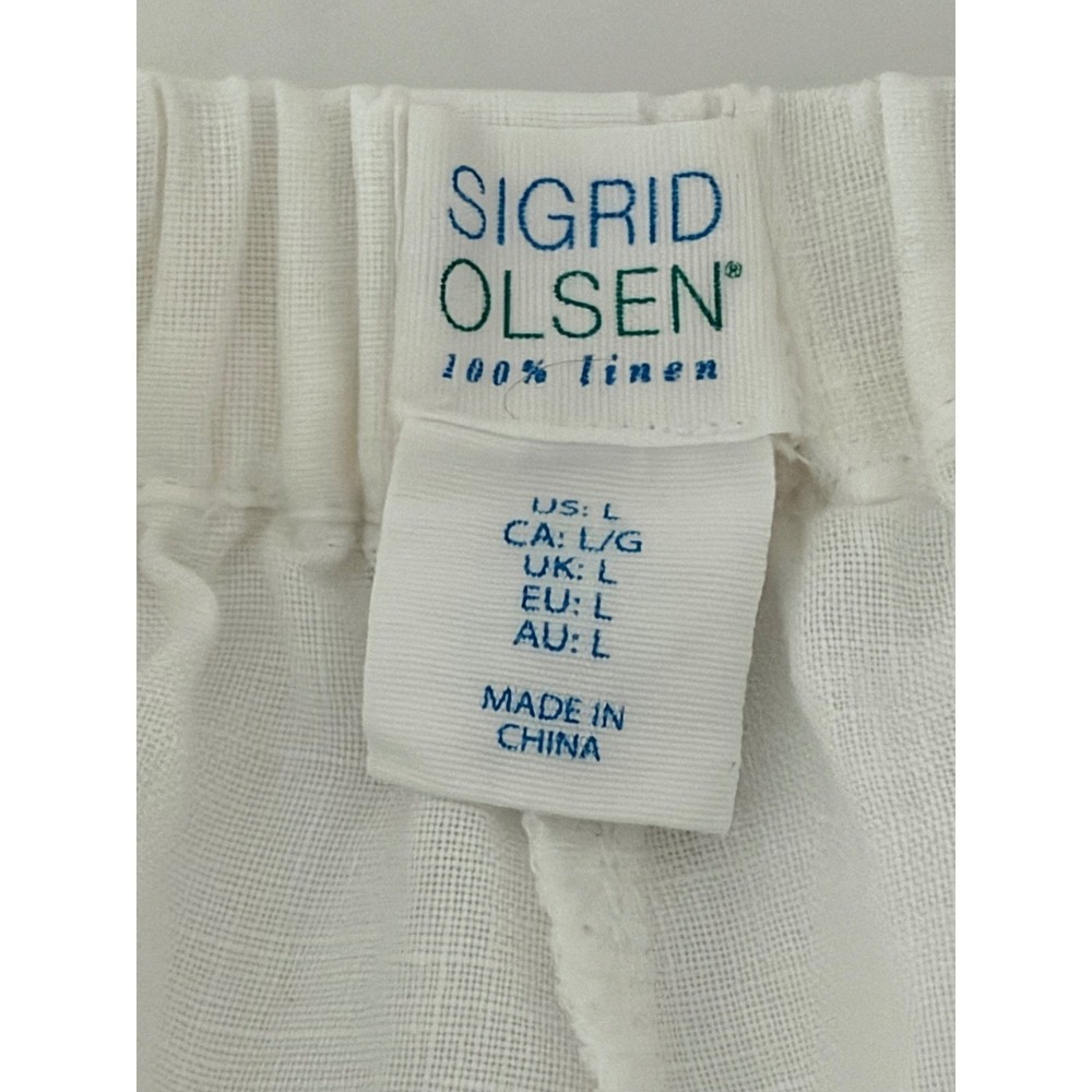 Sigrid Olsen Minimalist 100% Linen White Smocked Wide Leg Pants Size Large Beach - Picture 5 of 9